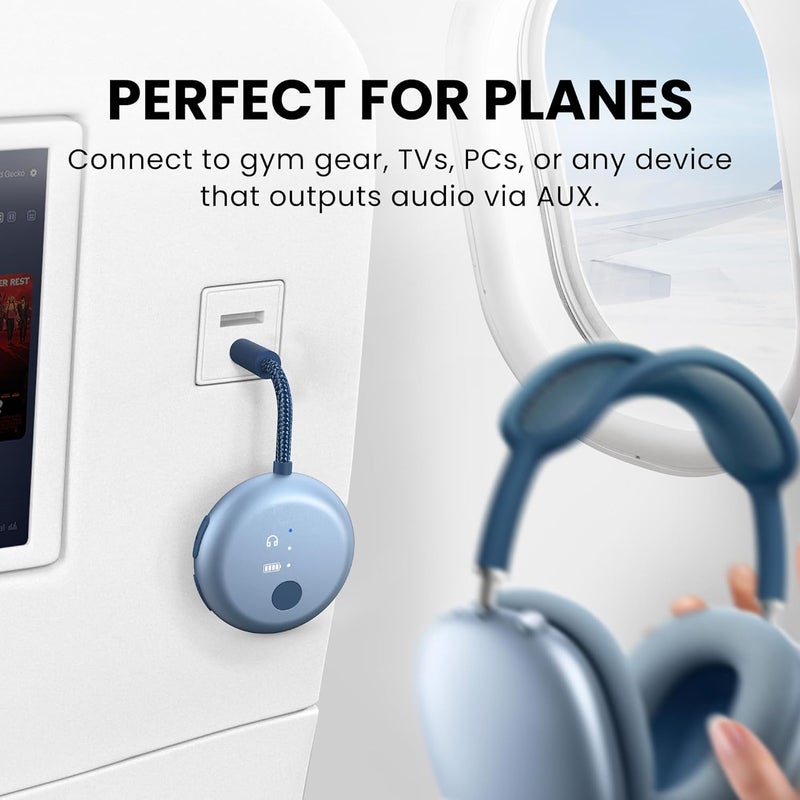 Avantree SoundJet R1 – 25Hr Airplane Bluetooth Adapter for All AirPods (Pro/Max) with Qualcomm Chipset & aptX Adaptive, Wireless Audio Transmitter for Flight Travel, Works with Bose & Other Headphones - Image 2